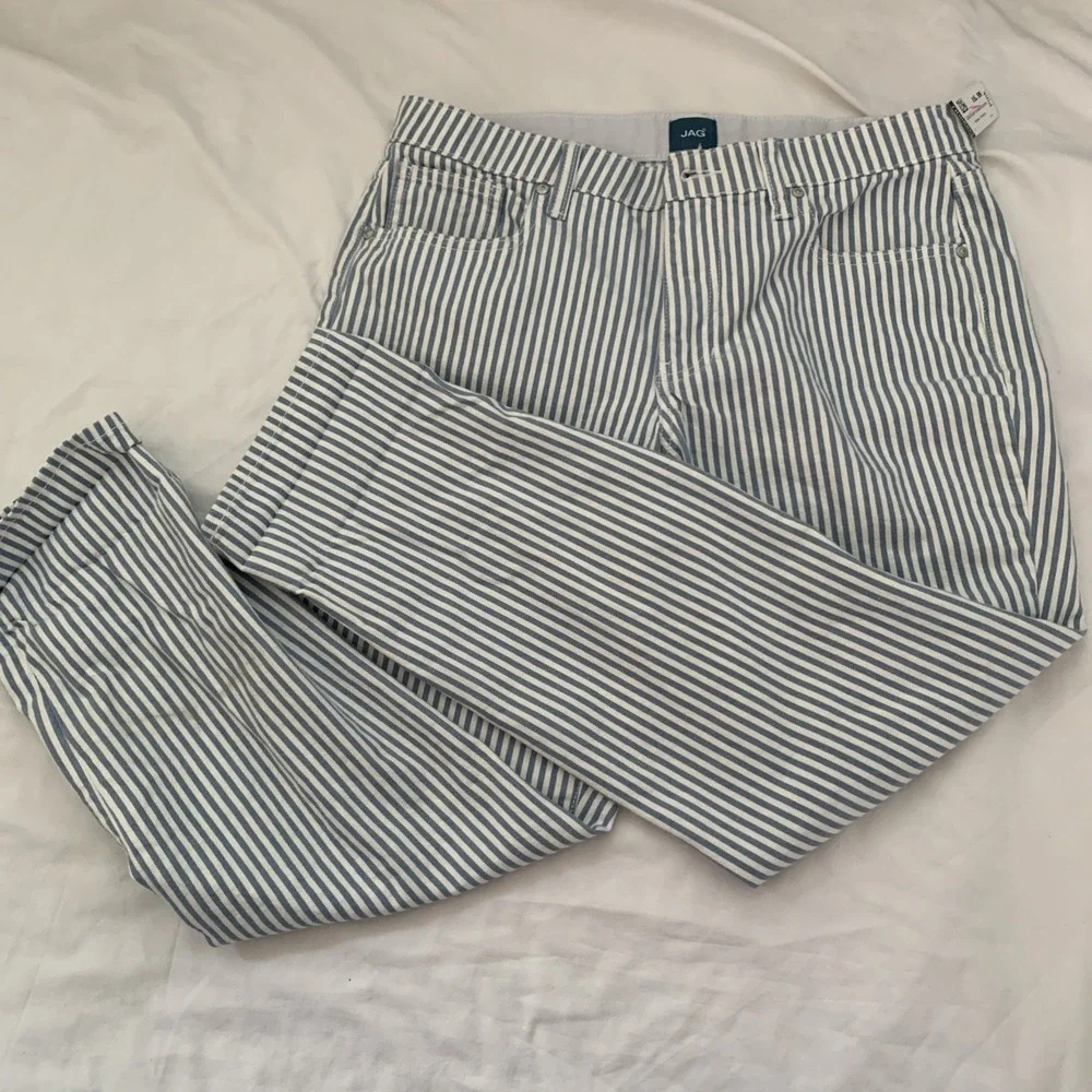 JAG‎ Carter Girlfriend Jeans 10/26 Blue White Stripe Railway Coastal Preppy EUC - Picture 5 of 6